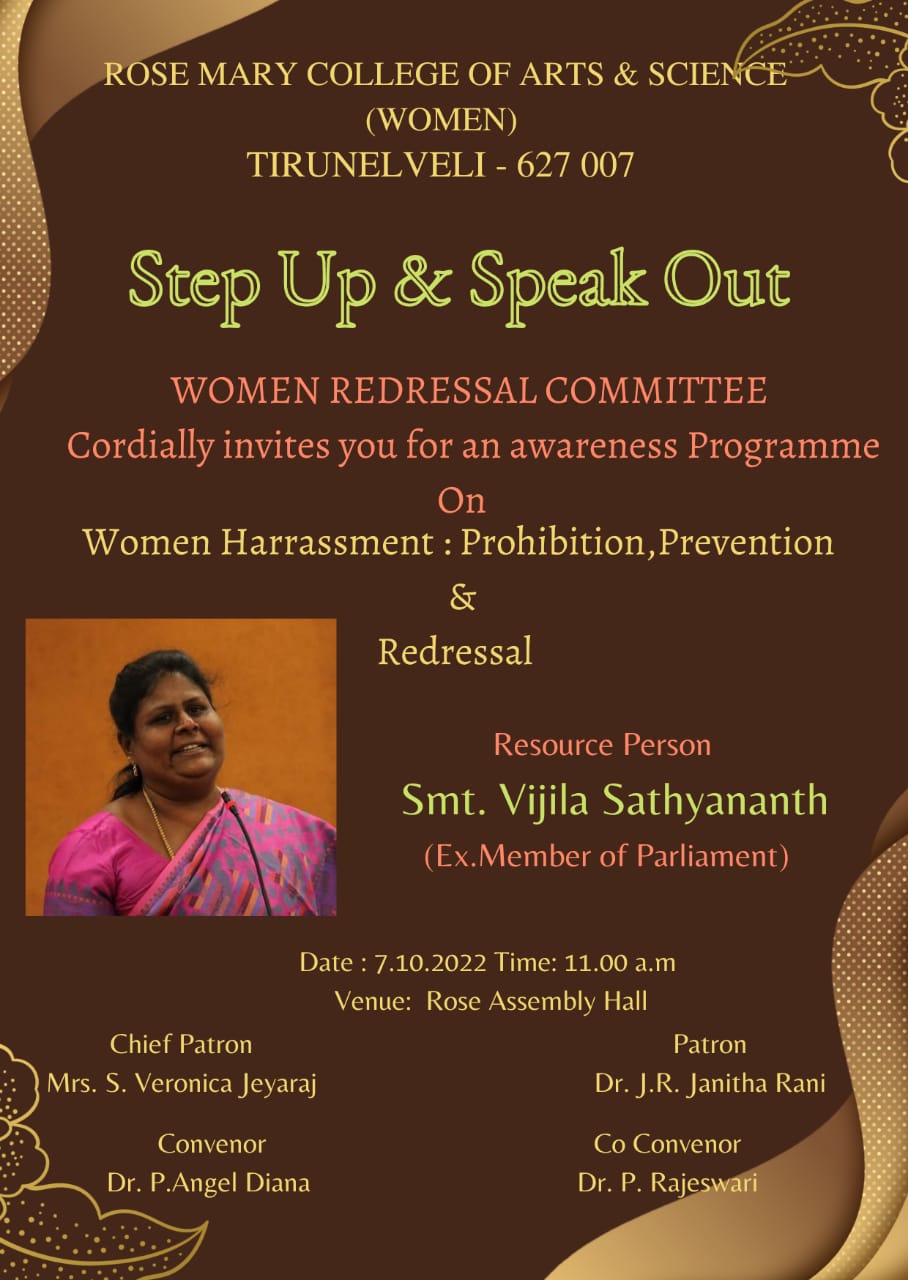 Read more about the article An Awareness Programme on Women Harrassment:Prohibition,Prevention&Redressal from Women Redressal Committee on 7/10/2022