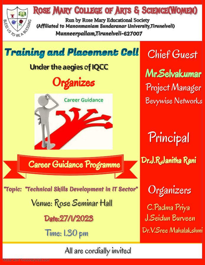 Training and Placement Cell organizes Career Guidance Programme on “Technical skills training in IT Sector” on 27/1/2023