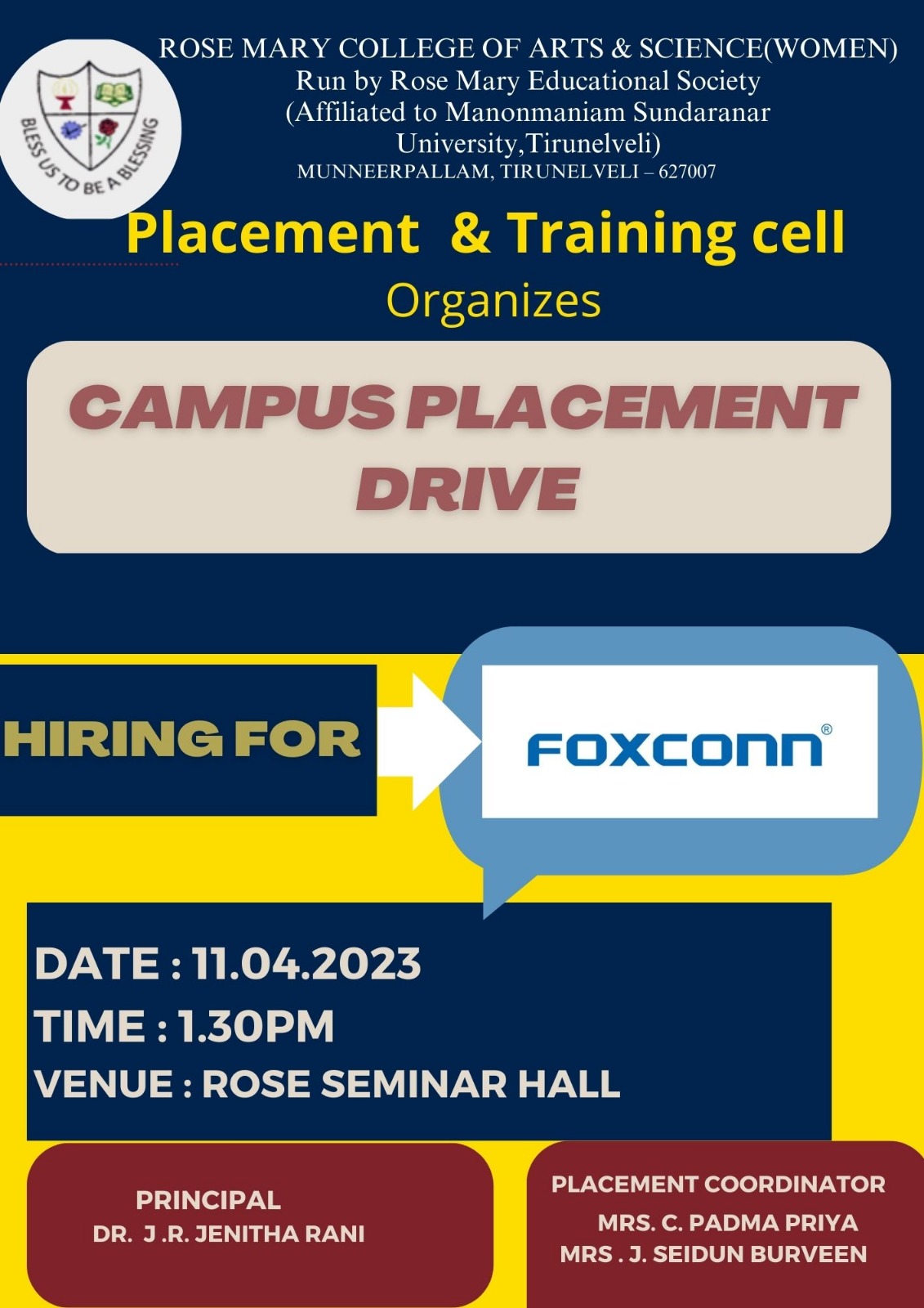Read more about the article Campus Placement Drive from Foxconn Pvt Ltd on 11/4/2023