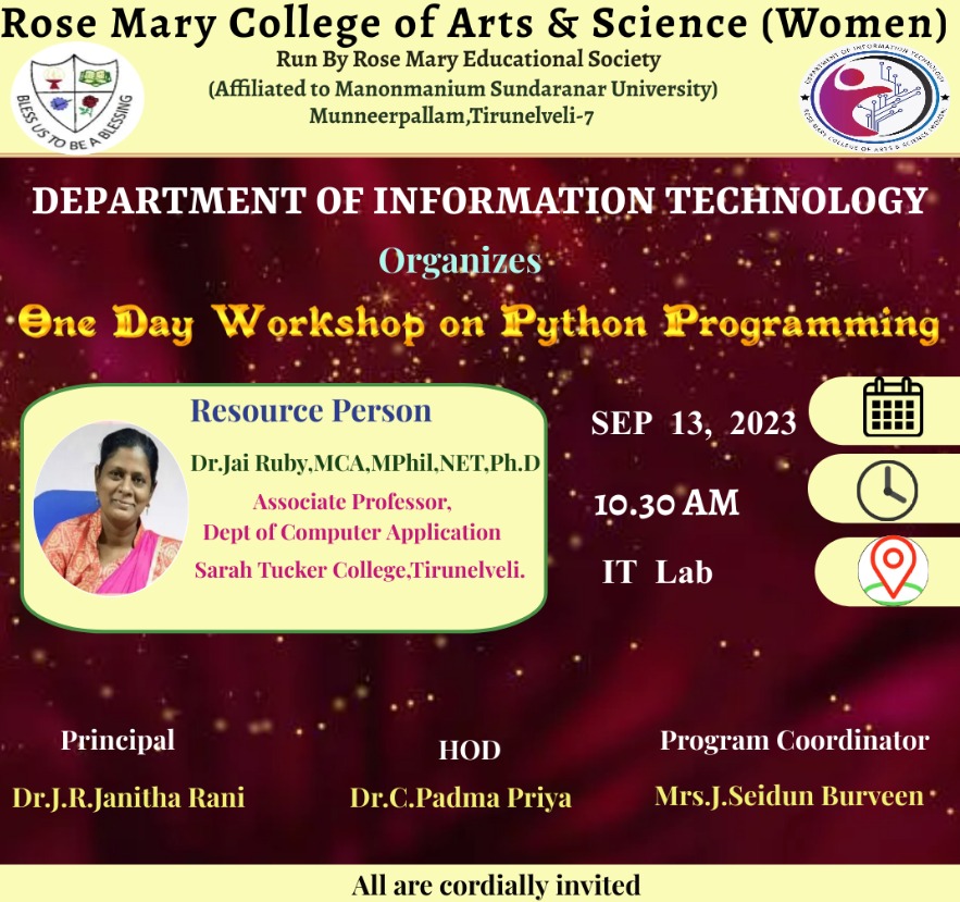 Read more about the article One Day Workshop on Python Programming from Information Technology Department was conducted on 13/9/2023