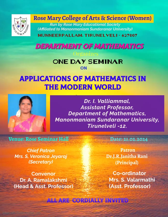 Department of Mathematics conducted One day Seminar on “Applications of Mathematics in the Modern World” on 21.2.2024