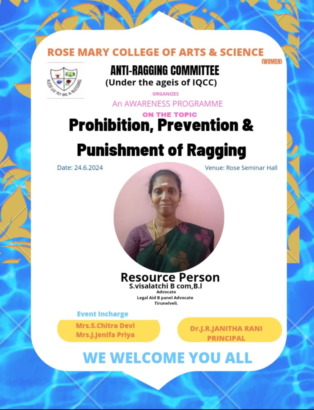 Read more about the article Anti ragging committee organizes an awareness program on 24.06.2024