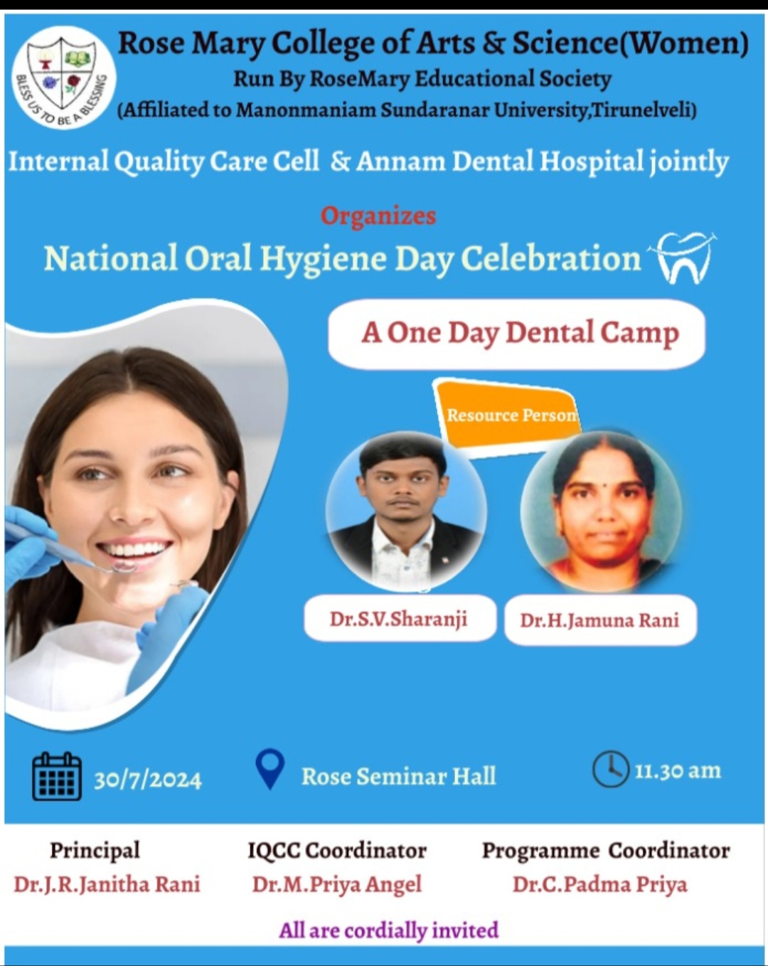 Read more about the article IQCC & Annam Dental Hospital jointly organizes National Oral Hygiene Day Celebration on 30/7/2024