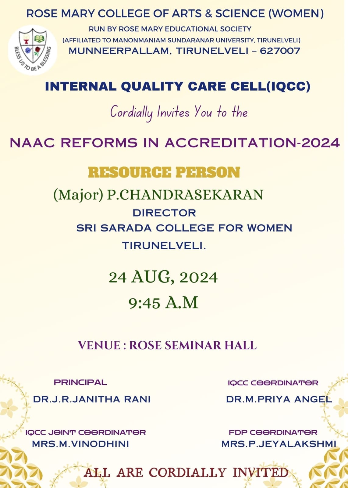 Read more about the article IQCC organizes NAAC Reforms in Accredition-2024 on 24,August 2024